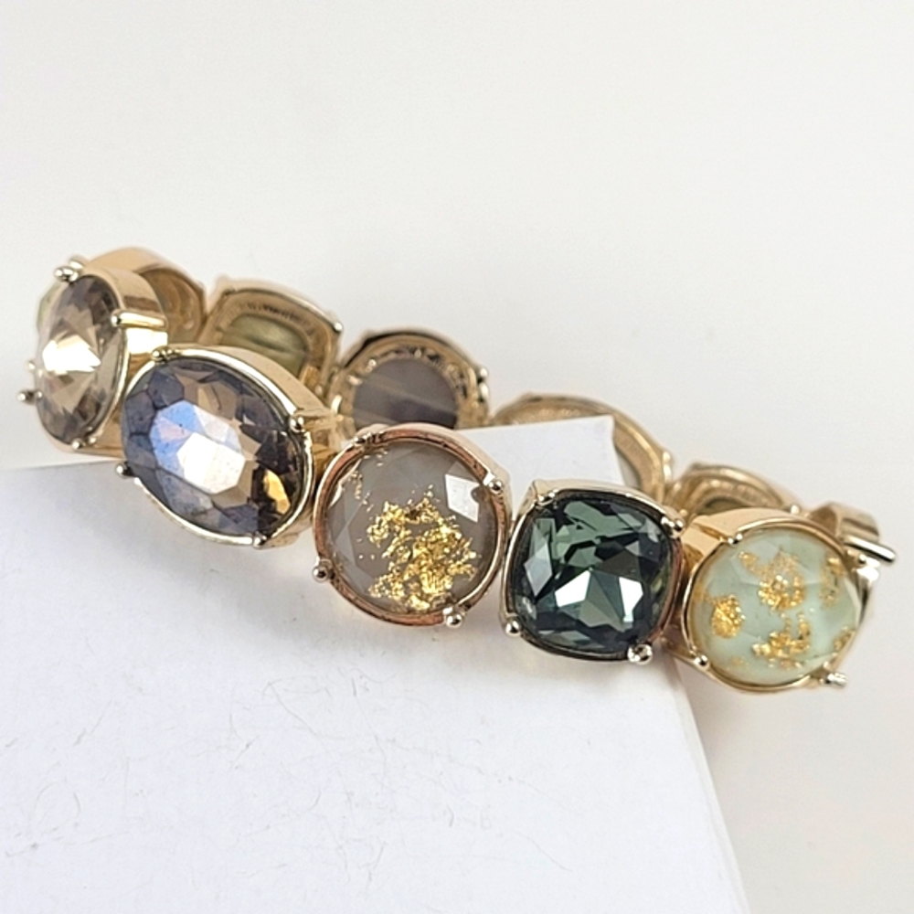 Multi Color Faceted Stones Gold Tone Stretch Bracelet